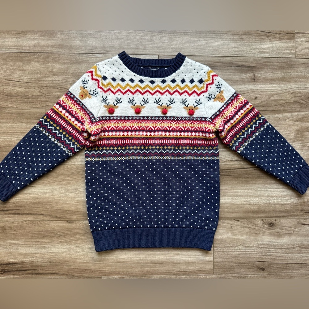 F&F reindeer pattern Christmas jumper knit sweater EUR 7-8Y navy